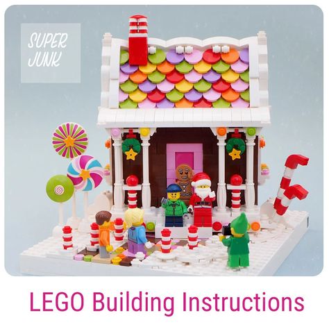 Super*Junk Lego Gingerbread House, Lego Christmas Ornaments, Lego 3d, Christmas Lego, Lego Christmas Village, Lego Winter Village, Easy Lego Creations, Lego Village, Lego Techniques