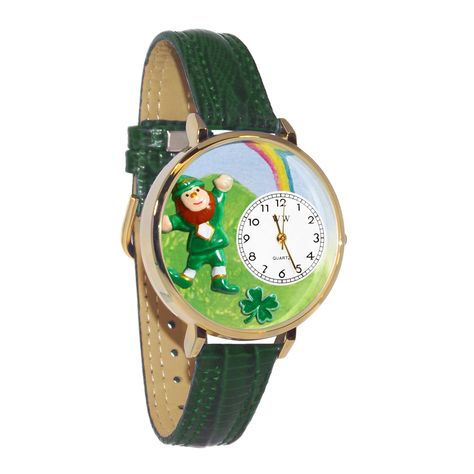 Whimsical Watches Unisex G1224002 St. Patricks Day Rainbow Green Leather Watch >>> For more information, visit image link-affiliate link. #whimsicalwomenwristwatches Lucky Four Leaf Clover, Colorful Watches, Irish Leprechaun, Gift Logo, Green Beer, Irish Flag, Whimsical Gifts, Clover Charm, Logo Gifts