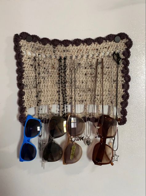 Crochet Sunglasses Holder Wall, Crochet Sunglasses Holder, Crochet Necklace Holder, Crochet Earring Holder, Crochet Jewelry Holder, Diy Sunglasses Holder, Bracelet Hanger, Sunglasses Hanger, Invisible Join