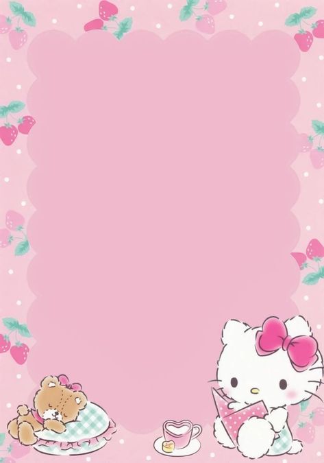 Hello Kitty Border Design, Pastel Wallpaper Anime, Hello Kitty Border, Hello Kitty Invitations, Kawaii Printables, Free Writing Paper, Minnie Mouse Birthday Decorations, Free Wallpaper Backgrounds, Writing Paper Printable Stationery