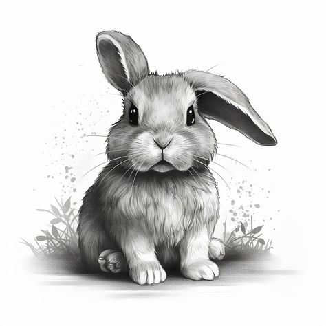 Baby Bunnies Drawing, Black And White Rabbit, Drawing Black And White, Rabbit Drawing, Bunny Tattoos, Black Bunny, Animal Drawings Sketches, Rabbit Illustration, Bunny Drawing