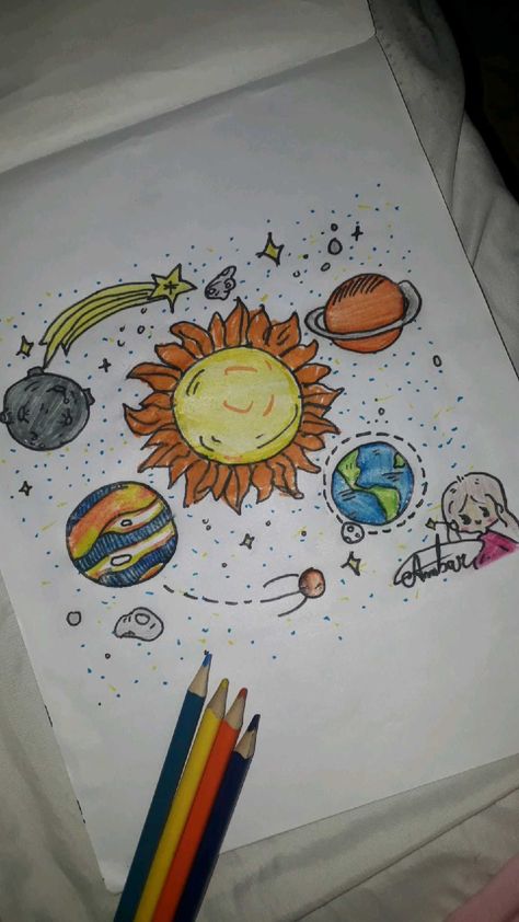 Simple Galaxy Drawing, تزيين دفاتر, Galaxy Drawings, Tata Surya, Galaxy Planets, Color Pencil, Kendrick Lamar, Simple Doodles, Cool Drawings