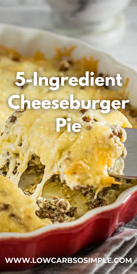 Struggling to find a fool-proof, satisfying keto meal? My 5-Ingredient Cheeseburger Pie recipe makes meal time easy and delicious. Save this pin for a quick, tasty dinner solution! Keto 4 Ingredient Recipes, Easy Keto Hamburger Recipes, Bariatric Hamburger Meat Recipes, Heart Healthy Hamburger Meat Recipes, Quick Keto Ground Beef Recipes, 5 Ingredient Low Carb Recipes, 5 Ingredient Keto Recipes, Keto Cheeseburger Pie, Keto Ground Turkey Recipes For Dinner