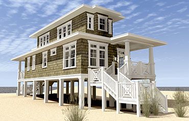 Coastal Home Plans - All Tides Cottage Beachfront House Plans, Lighthouse Staircase, Narrow Beach House, Narrow Lot Beach House Plans, Viewing Tower, Beach Style House Plans, Beach House Flooring, Stilt House, Beach House Floor Plans