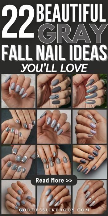 22 Beautiful Gray Fall Nail Ideas You'll Absolutely Love Fall Nail Colors Gray, Gray Autumn Nails, Gray Fingernail Designs, Gray Nail Polish Ideas, Pretty Gray Nails, Fall Gray Nails Ideas, Gray Fingernails, Grey Gel Nail Designs, Black And Gray Nails Ideas