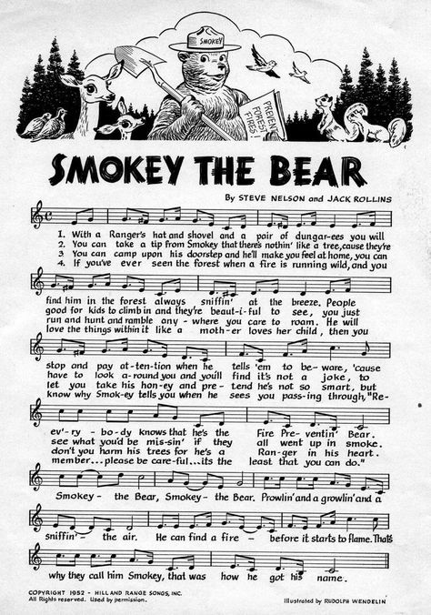 Junior Ranger, Bear Songs, Smokey The Bear, Smokey Bear, Smokey The Bears, Song Sheet, Song Time, Forest Fire, Interesting Photos