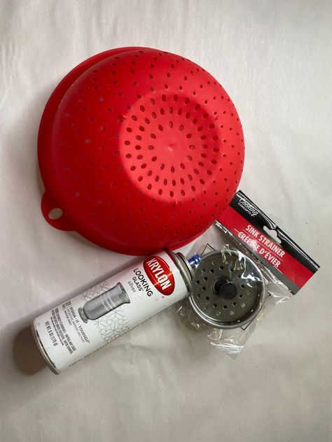 Dollar Tree Colander DIY – Lizzy & Erin Dirt Sifter, Krylon Looking Glass, Silver Spray Paint, Metal Sink, Best Glue, Black Acrylic Paint, Black Acrylics, Hot Glue Gun, Everyday Objects