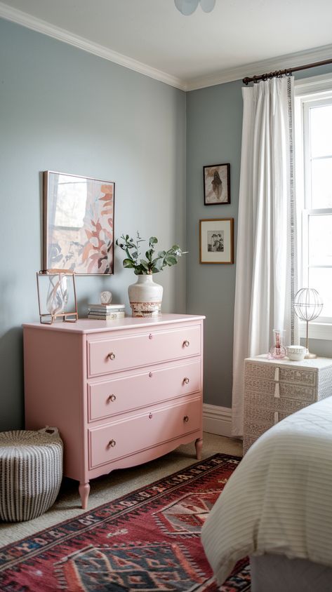 25 Refreshing Pink Bedroom Ideas to Transform Your Home - SheBonny Pale Pink And Teal Bedroom, Pink Blue And Gray Bedroom, Duck Egg And Pink Bedroom, Pink And Lilac Bedroom, Blue And Pink Bedroom For Adults, Pale Pink Bedroom Walls, Pink And Blue Girls Bedroom, Pink Room Decor Ideas Bedrooms, Bedroom With White Furniture