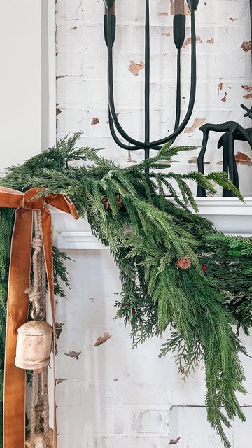 Garland With Bows, What Christmas Means To Me, Garland On Mantle, Bow Garland, Mantle Garland, Happy December, What Is Christmas, Bow Tutorial, Christmas Mantle