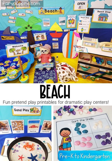 Water Study Creative Curriculum Dramatic Play, Beach Theme Dramatic Play, Ocean Theme Preschool Dramatic Play, Beach Dramatic Play Preschool, Ocean Dramatic Play Preschool, Beach Theme Dramatic Play Preschool, Beach Dramatic Play, Ocean Dramatic Play, Pre K Beach Theme Activities