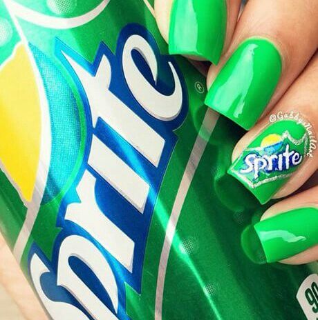 Sprite Sprite Nails, Food Nail Art, Artistic Nails, Food Nails, Yellow Nail, Nail Pen, Spring Acrylic Nails, Unicorn Nails, Stylish Nails Designs