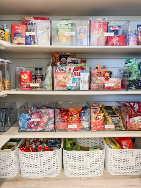 Are your snack zones ready for summer break? Now is a great time to edit your fridge, pantry, and freezer before your kids are home more and searching for food. Don't forget the 3 steps to organizing any space- Empty Sort Organize Want more help organizing? Join our email list and get our free 3 step guide to organizing! https://www.subscribepage.com/tss3steps Clear Storage Bins Organization Pantry, Snack Food Organization, Organized Snack Pantry, Pantry Organization Clear Bins, How To Organize Chips In Pantry, Snack Pantry Goals, Pantry Organization For Kids' Snacks, Food Organization No Pantry, Kids Snack Organization