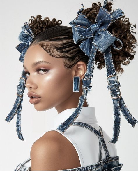 Artsy Hairstyles, Denim Fashion Photography, Denim Photoshoot, Cool Hair Designs, Editorial Hair, Denim Ideas, Afro Punk, Hair Reference, Fashion Inspiration Design