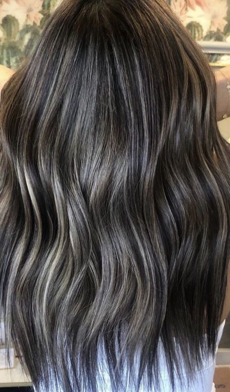 Brown Hair With Mushroom Highlights, Hair Color Ideas For Brunettes With Highlights, Dark Hair With Ashy Highlights, Grey Blending Highlights Brunette, Blended Brunette, Dark Balayage Hair, Ash Brown Hair With Highlights, Brown Hair Cuts, Dark Balayage