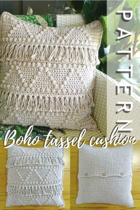 Free Crochet Cushion Patterns, Boho Cushions Diy, Crochet Boho Decor, Crochet Boho Pillow, Crochet Pillow Cover Pattern Free, Crochet Throw Pillow Cover, Crochet Throw Pillows, Macrame Pillow Cover Diy, Crochet Pillow Cover Pattern