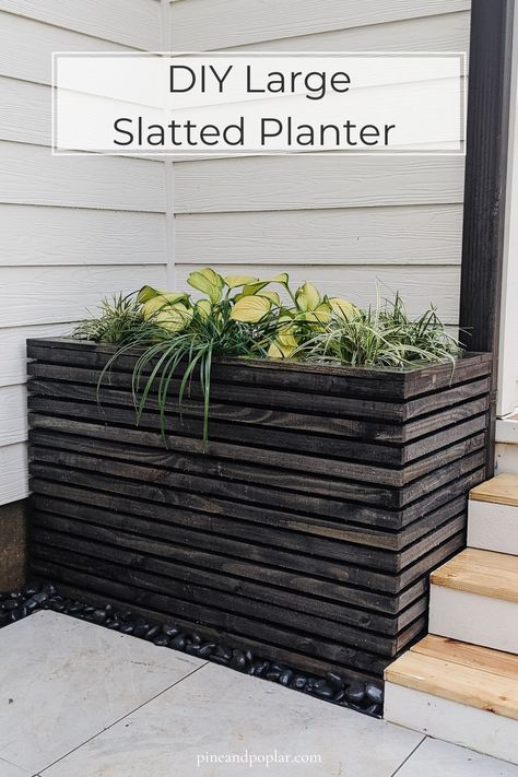 DIY Large Slatted Planter Plans - Pine and Poplar Planter Boxes Ideas, Slatted Planter, Long Planter Boxes, Tall Planter Boxes, Large Wooden Planters, Large Planter Boxes, Diy Wood Planters, Long Planter, Large Outdoor Planters