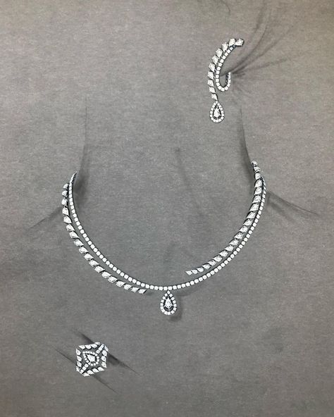 Danny Habib on Instagram: “Custom made #diamond sets by orders only.” Dimond Neckless Jewelry, Jewel Drawing, Necklace Drawing, Real Diamond Necklace, Creative Jewelry Photography, Arabic Jewelry, Diamond Jewelry Set, Art Jewelry Design, Jewellery Design Sketches