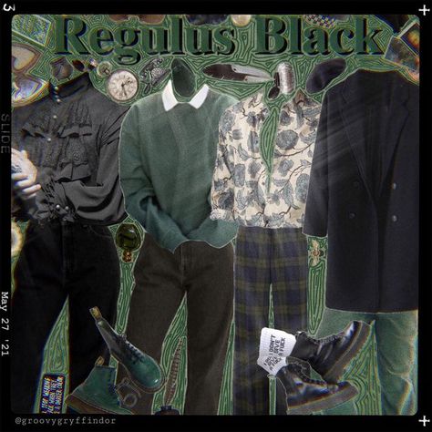 Regulus Black Clothes Aesthetic, Skittle Aesthetic, Regulus Black Clothes, Regulus Black Inspired Outfits, Regulus Outfits, Regulus Black Outfit Aesthetic, Regulus Black Aesthetic Outfits, Regulus Black Outfit, Green Academia Outfit