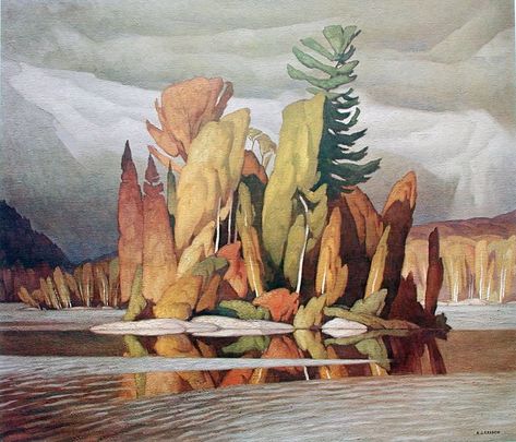 A.j. Casson Paintings, Canadian Landscape Painting, A J Casson, Group Of Seven Artists, Group Of Seven Paintings, Graphic Painting, Canadian Landscape, Painting Trees, Art Pins