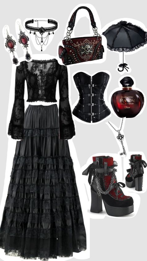 Romantic Style Fashion Inspiration, Gothic Corset Outfits, Easy Goth Outfits, Romantic Goth Fashion, Vampire Goth Outfits, Romantic Goth Dress, Aesthetic Goth Outfit, Feminine Goth