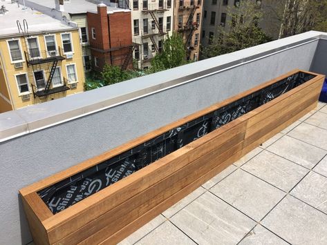 Large Rectangular Planters, Long Planter Boxes, Wood Planter Boxes, Nyc Landscape, Brooklyn Rooftop, Penthouse Rooftop, Bbq Areas, Large Planter Boxes, Custom Carpentry