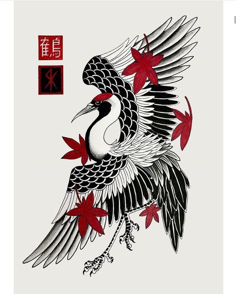 Backpiece Tattoo, Crane Tattoo, Traditional Tattoo Designs, Back Piece Tattoo, Dragon Sleeve Tattoos, Japan Tattoo Design, Japanese Dragon Tattoos, Flash Tattoo Designs, Chest Piece Tattoos