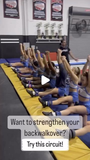 Megan Ballard on Instagram: "Want to strengthen your Backwalkover? Try this circuit!" Gymnastic Drills, Tumbling Drills, Back Walkover, Gymnastics Lessons, Perfect Score, Girls Gymnastics, Cheer Stunts, Gymnastics Girls, Gym Stuff