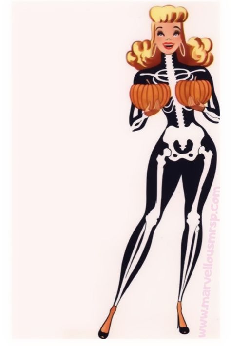 Pinup Skeleton, Halloween Party Playlist, Pin Up Halloween, Pinup Calendar, Backyard Halloween Party, Retro Halloween Party, Halloween Pin Up, Vintage Halloween Images, Retro Goth