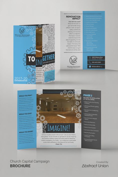 Capital Campaign Brochures- Design Ideas | Our client wanted a cartoon styled design for their open gate-fold case statement brochures. We custom designed around their content, executed quality prints, and shipped them to their church. Click to see more! Fundraising Brochure Design, Capital Campaign Ideas, Fundraising Campaign Design, Capital Campaign Brochure, Charity Program, Construction Brochure, Building Campaign, Brochures Design, Direct Mailer