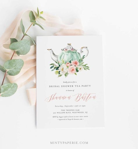 Ideas For a Tea Party Themed Bridal Shower — Affordable Wedding Venues & Menus Tea Party Baby Shower Invitations, Tea Party Bridal Shower Invitations, Tea Bridal Shower Invitations, Bridal Shower Tea Party, Baby Shower Tea, Tea Party Invitations, Tea Party Theme, Bridal Tea, Tea Party Bridal Shower