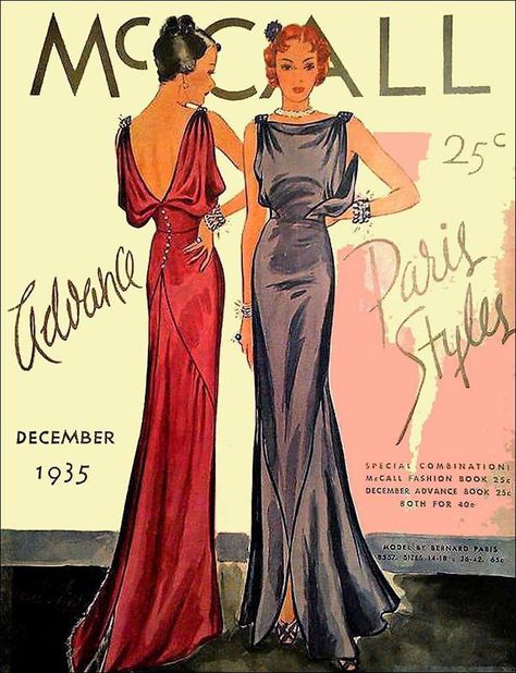 McCall Fashion December Advance Paris Styles December 1935 1930 Fashion, Patron Vintage, Vintage Cartoons, 30s Fashion, Vintage Dress Patterns, Motif Vintage, Retro Mode, 1930s Fashion, Couture Vintage