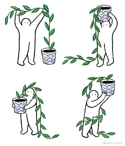 Growing Plant Illustration, Plant Growing Drawing, Plant Growing Illustration, Pothos Illustration, Growing Up Drawing, Cute Plant Doodles, Resilience Art, Worry Lines, Me You