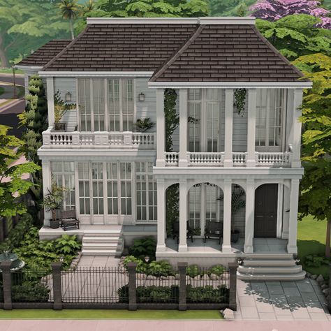 New Orleans Home | Patreon French House Sims 4, Sims Aesthetic House, Sims 4 White House, Sims 4 House Inspiration, New Orleans House Plans, Sims 4 Floorplan, Sims 4 Victorian House, Sims 4 Houses Layout, Parisian House