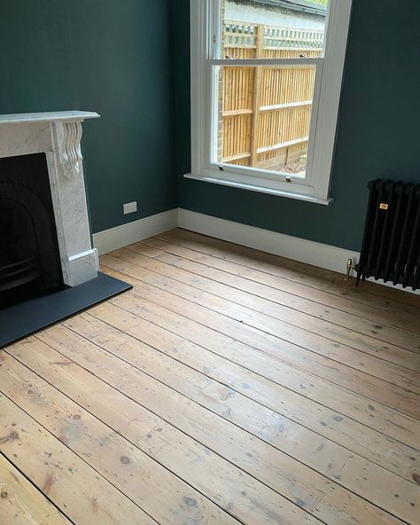 Original Floorboards Living Room, Floorboard Stain Colours, Restored Pine Floorboards, Victorian Wooden Floors, Victorian Pine Floorboards, Refurbished Floorboards, Bedroom With Floorboards, Old Wood Floors Ideas, Floor Boards Ideas Colour