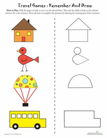 Worksheets: Draw the Missing Parts                                                                                                                                                                                 More Reto Mental, Ixl Learning, Memory Exercises, Memory Activities, Visual Perception Activities, Brain Memory, Physical Activities For Kids, Memory Games For Kids, Working Memory