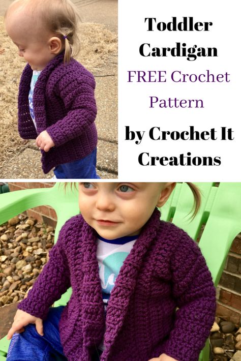 Easy Toddler Crochet Cardigan Pattern - Crochet it Creations Crochet Toddler Cardigan, Crochet Toddler Sweater, Crochet Baby Cardigan Free Pattern, Toddler Crochet Patterns, Crochet Children, Toddler Crochet, Crochet Baby Sweater Pattern, Toddler Cardigan, Crochet Baby Sweaters