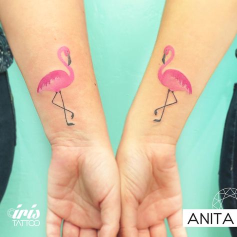 Flamingo Matching Tattoo, Matching Flamingo Tattoos, Flamingo Tattoos For Women, Miami Tattoo Ideas, Pink Flamingo Tattoo, Tattoo Flamingo, Wrist Tats, Flamingo Tattoos, Tattoo Birds