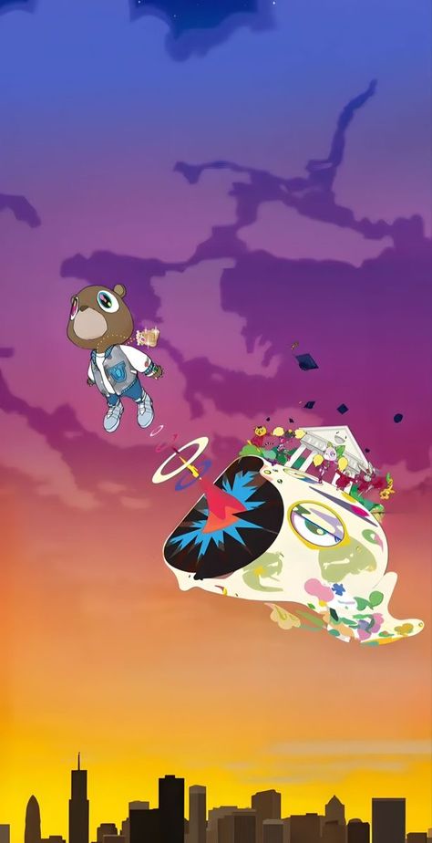 Takashi Murakami Kanye West, Graduation Kanye West Wallpaper, Kanye Bear Wallpaper, Kanye West Graduation Wallpaper, Kanye West Lockscreen, Kanye West Graduation Bear, Kanye West Bear, Graduation Drawing, Kanye West Wallpaper