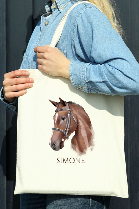 Horse portrait cowgirl equestrian personalized tote bag Horse Things, Horse Party, Equestrian Gifts, Cowgirl Party, Horse Portrait, Horse Equestrian, Horse Lovers, Personalized Tote Bags, Gifts For Horse Lovers