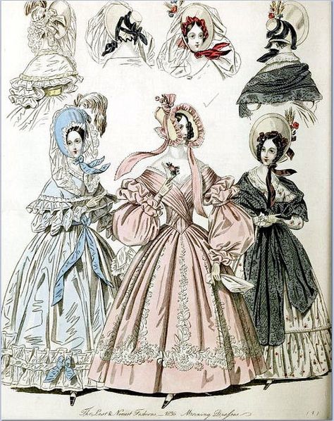 The World of Fashion and Continental Feuilletons 1836 Plate 35 Victorian Drawings, 1836 Fashion, 1830s Fashion, Decades Of Fashion, Historical Eras, Romantic Era, Romantic Period, 1800s Fashion, Fashion Family