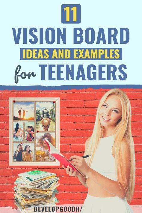 A vision board helps manifest your goals and is fun to make. Check out ideas for a vision board for teens to inspire you to create your own. | vision board for teens | vision board ideas for teenagers | vision board ideas for high school students via @HabitChange Creating A Vision Board Goal Settings, Family Vision Board Ideas Examples, Vision Board Ideas High School, Vision Board For High School Students, Middle School Vision Board Ideas, Teenage Vision Board Ideas, Vision Board Ideas For Teenagers, Vision Board Ideas For High School Students, Vision Board For Teenagers