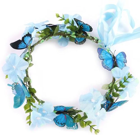 Blue Fairy Jewelry For Party, Fairy Costume Blue, Butterfly Crown Blue, Fairy Flower Crown, Blue Crystal Butterfly Necklace, Fairy Flower Crown Wild & Free Jewelry, Fairy Halloween Costumes, Butterfly Fairy, Flower Crown