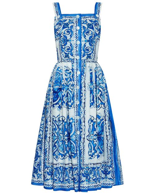 White and Blue Porcelain Spaghetti Strap Backless Dress Mixed Print Dress, Blue Cotton Dress, Dolce And Gabbana Blue, Blue Print Dress, Sundress Dress, Blue Porcelain, Dolce Gabbana Dress, Printed Cotton Dress, White Fashion