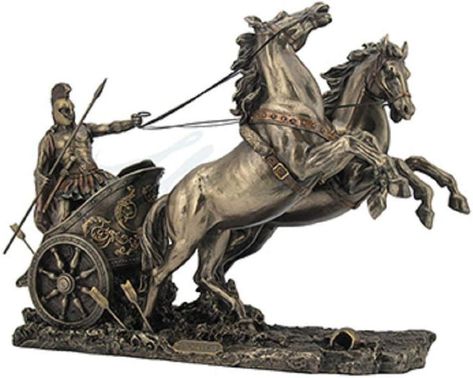 14.5" Achilles On Two Horse Chariot Statue Sculpture Figurine Troy Greek Décor Horse Chariot, Two Horses, Horse Carriage, Statue Sculpture, Alexander The Great, Lion Sculpture, Alexander, Horses, Statue