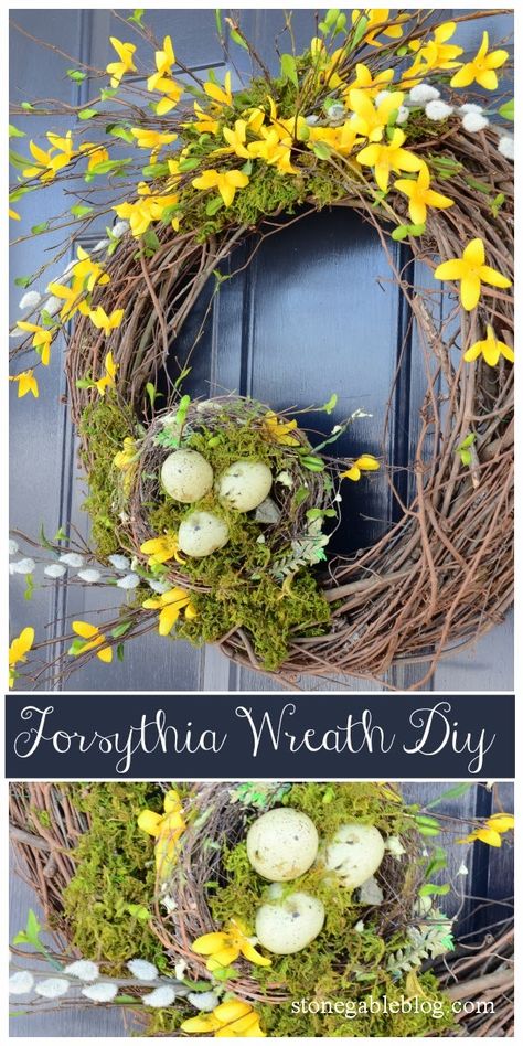 Forsythia Wreath, Spring Door Decoration, Early Spring Flowers, Spring Yellow, Spring Door Wreaths, Pretty Wreath, Diy Wreaths, Seasonal Decorations, Wreath Diy