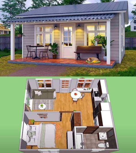 1 Story Tiny House, Small House Ideas On A Budget, Single Story Tiny House, Tiny House Designs, Small House Design Philippines, Small House Blueprints, Small House Exteriors, Tiny House Living Room, Tiny House Village