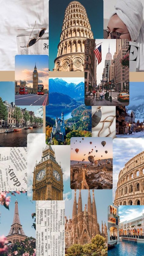 Travel Aesthetic Wallpaper Collage, Travel Collage Wallpaper, Travel Aesthetic Collage, Beautiful Place In The World, Vision Board Collage, Look Wallpaper, Travel Collage, Vision Board Wallpaper, Vision Board Pictures