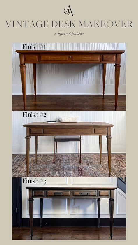 Vintage Desk Makeover, Refinished Desk, Diy Home Improvement Hacks, Diy Wood Desk, Easy Diy Home Improvement, Diy Home Improvements On A Budget, Staining Furniture, Painted Desk, Desk Makeover