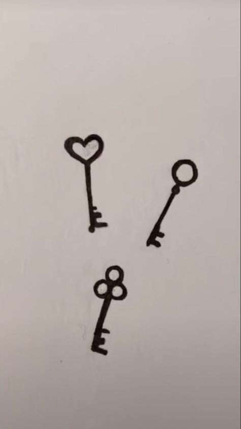 Key Stick And Poke Tattoo, Key Tattoo Designs Simple, 3 Keys Tattoo, Dainty Key Tattoo, Matching Key Tattoos, Key Tattoo Simple, Key And Lock Tattoo, Siblings Tattoo For 3, Stick And Poke Tattoo Ideas