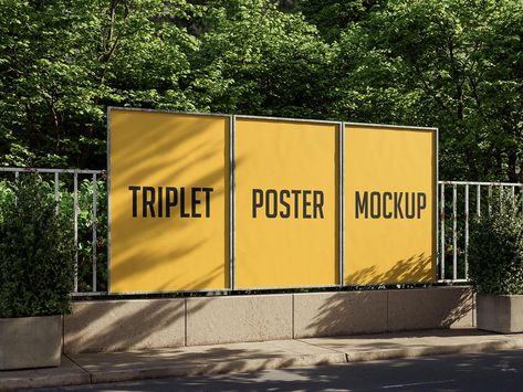 3 Free Triplet Poster On Fence Mockup PSD Files - Good Mockups Mockup Envelope, Poster Mockup Free, Out Of Home Advertising, Poster Mockup Psd, Social Media Mockup, Macbook Mockup, Cosmetics Mockup, Ipad Mockup, Digital Mockup